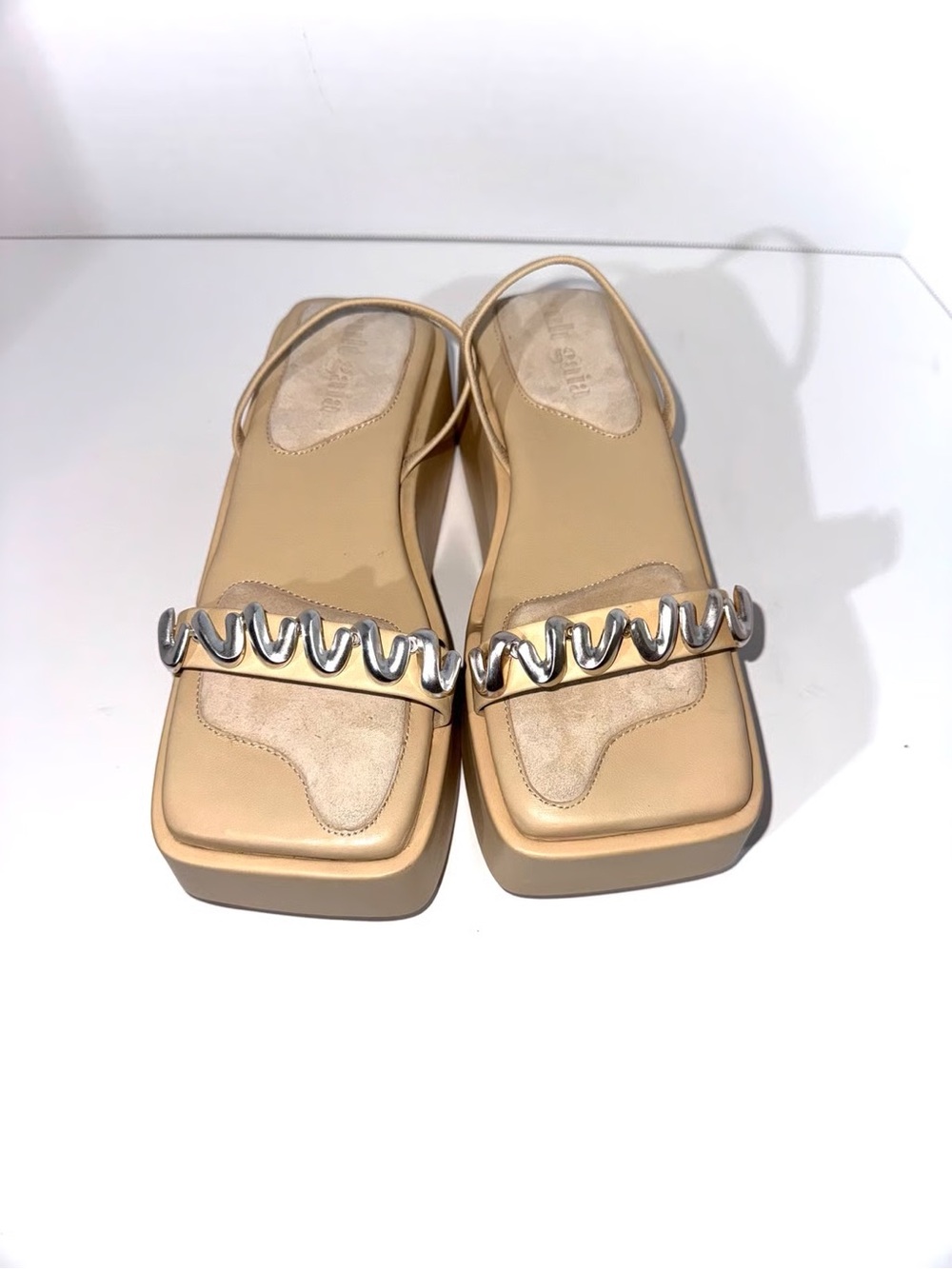 cult gaia Tan Onyx Platform Slingback Sandal with Silver hardware